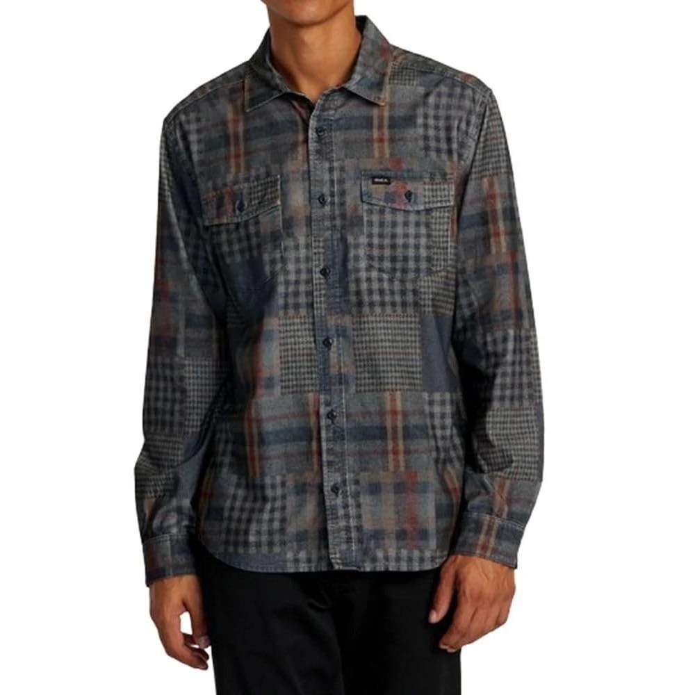 RVCA Freeman Cord Print Shirt 2XL Mens Regular Fit Long Sleeve Woven Navy Marine